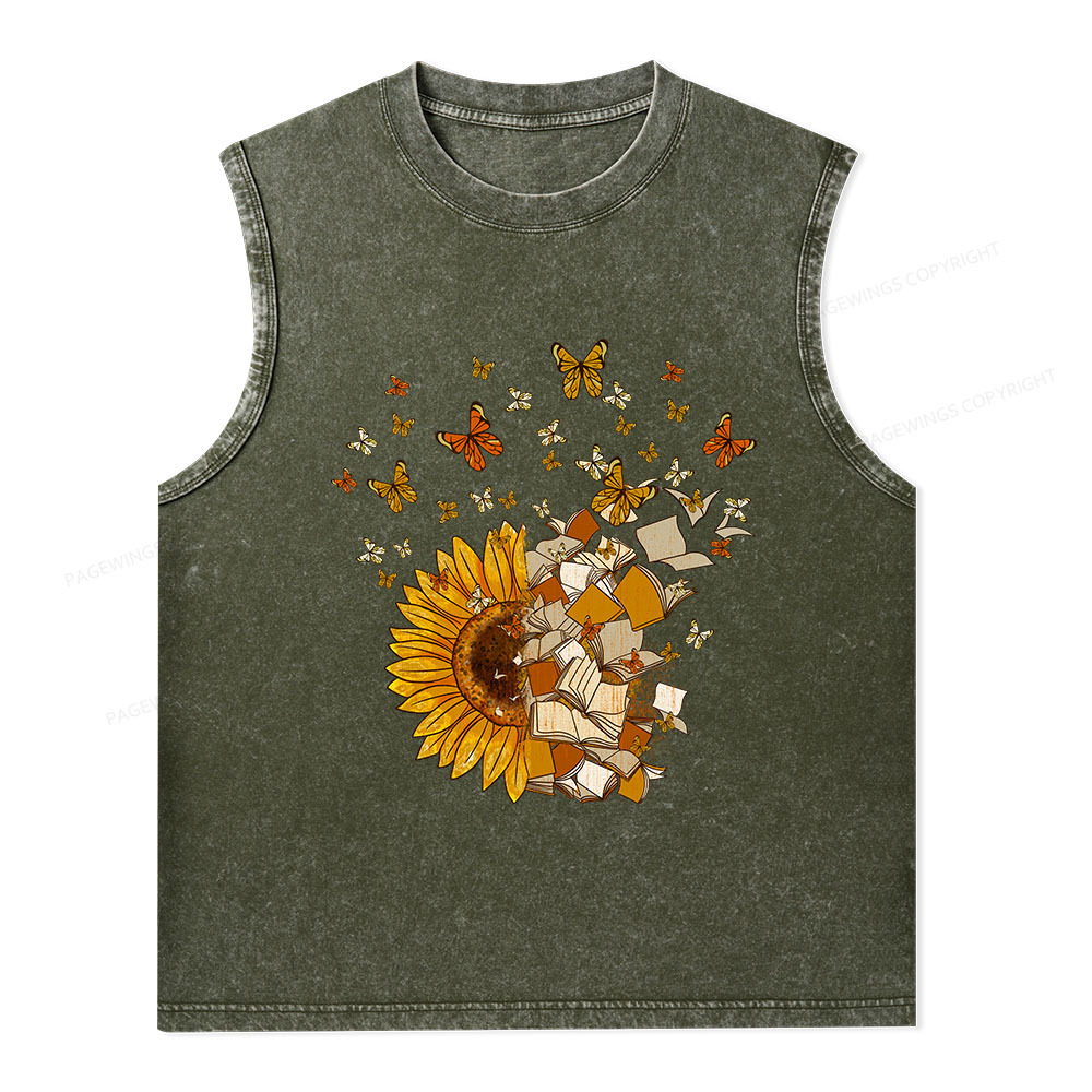 Pagewings Sunflower And Book Harmony Unisex Washed Tank Top