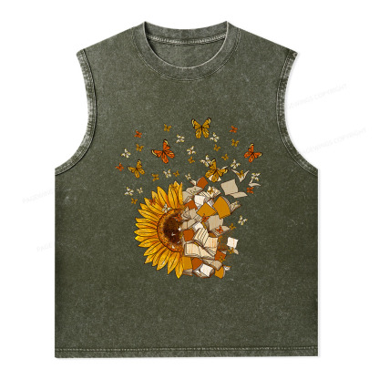 Pagewings Sunflower And Book Harmony Unisex Washed Tank Top