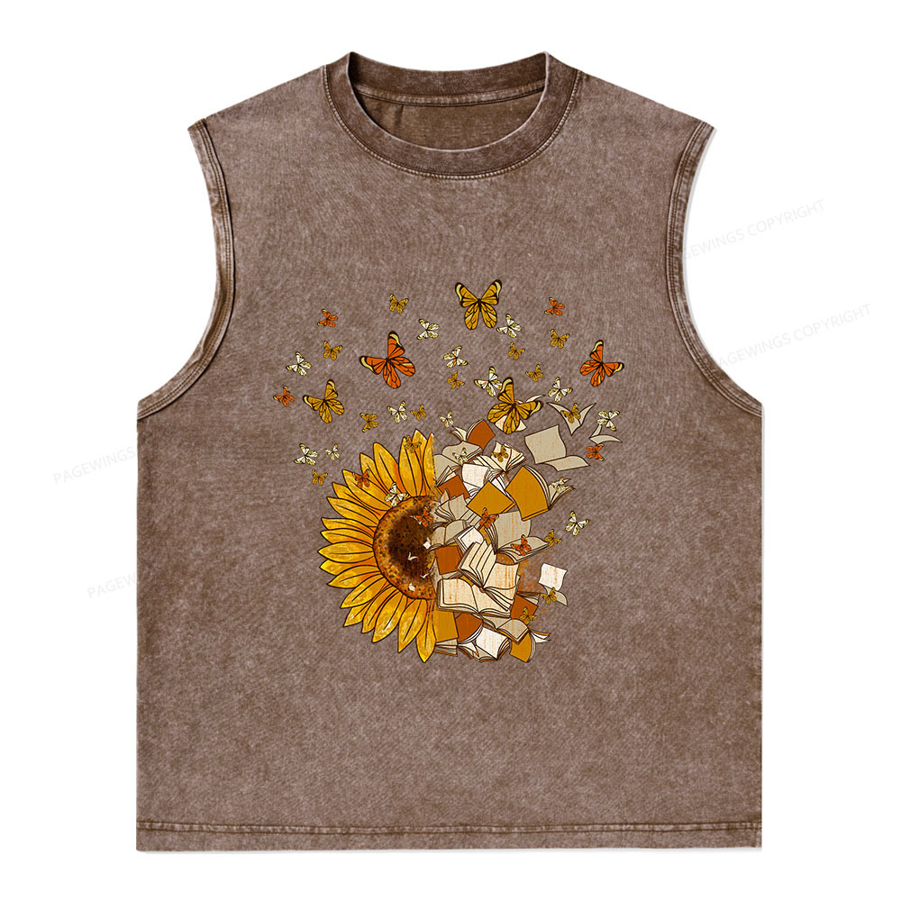 Pagewings Sunflower And Book Harmony Unisex Washed Tank Top