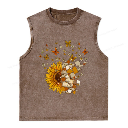 Pagewings Sunflower And Book Harmony Unisex Washed Tank Top