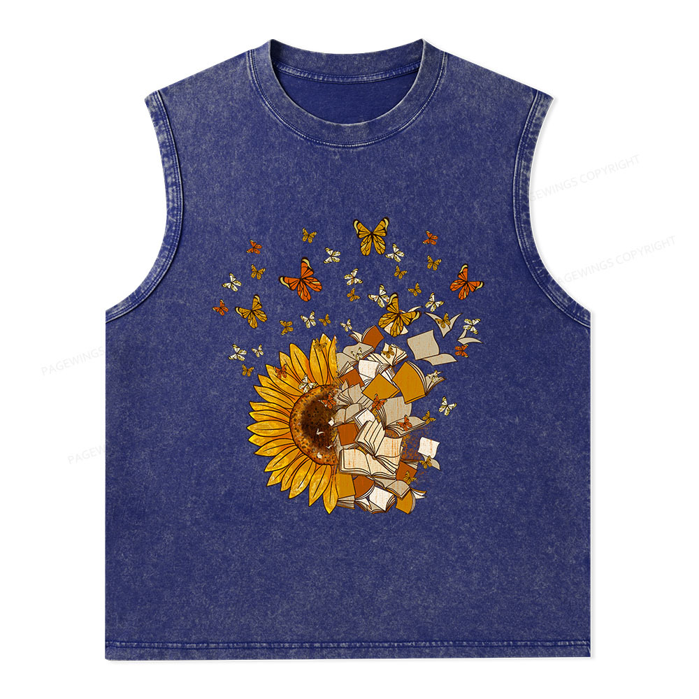 Pagewings Sunflower And Book Harmony Unisex Washed Tank Top