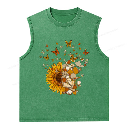 Pagewings Sunflower And Book Harmony Unisex Washed Tank Top