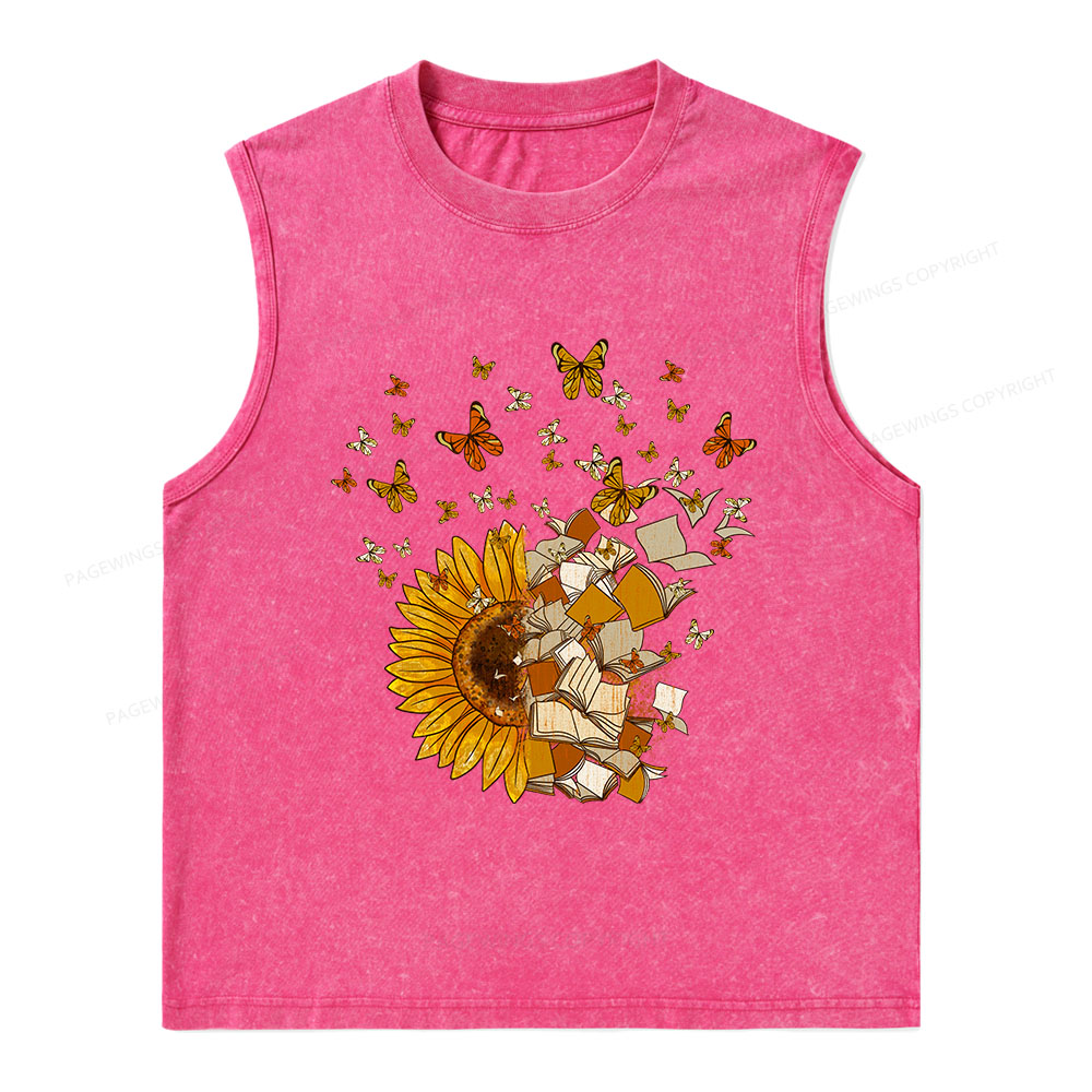 Pagewings Sunflower And Book Harmony Unisex Washed Tank Top