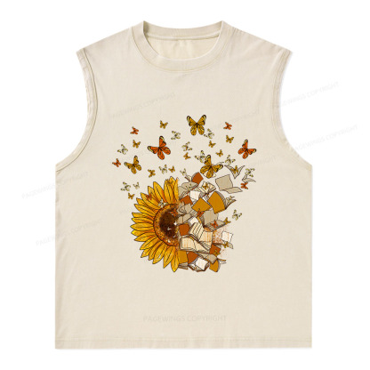 Pagewings Sunflower And Book Harmony Unisex Washed Tank Top