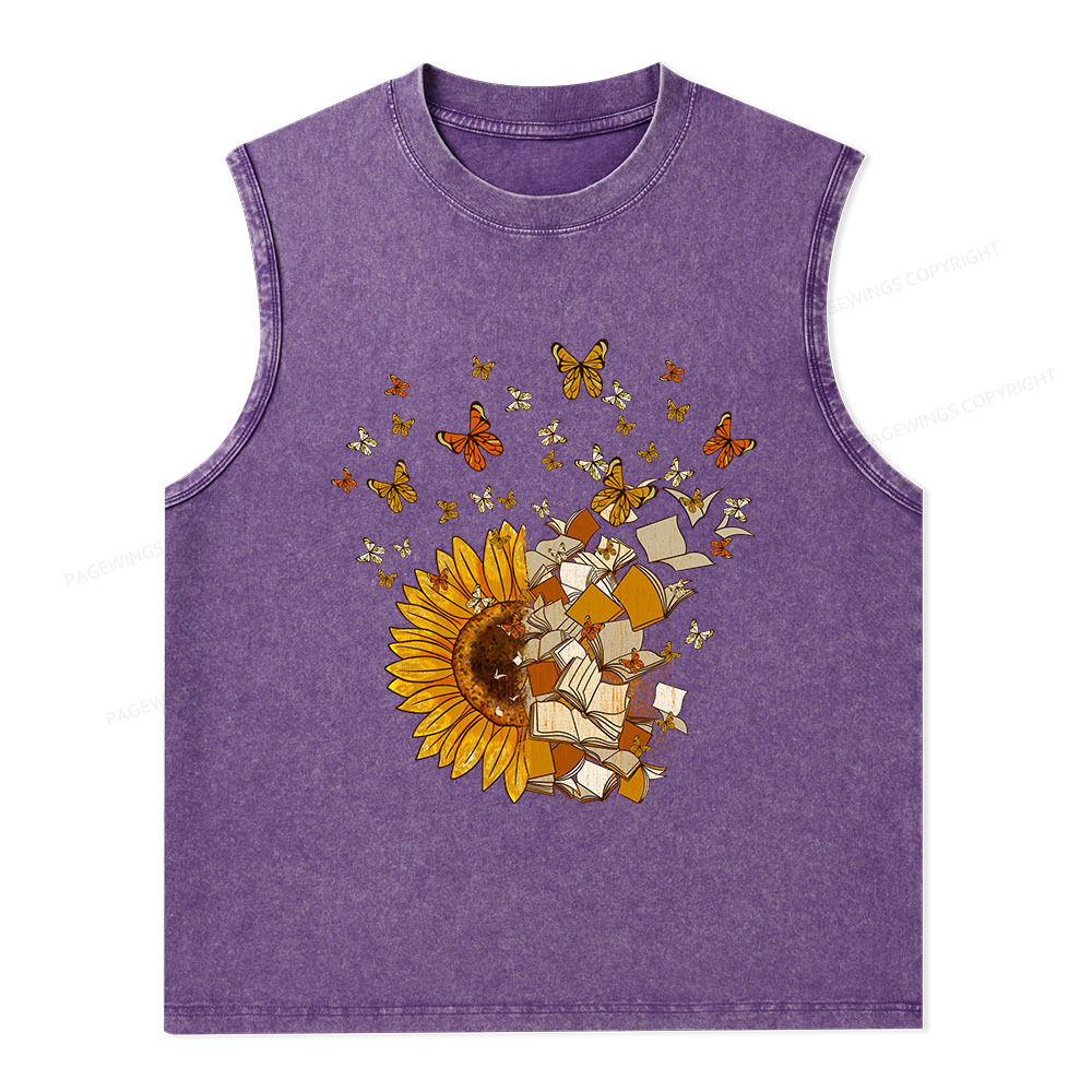 Pagewings Sunflower And Book Harmony Unisex Washed Tank Top