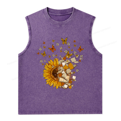 Pagewings Sunflower And Book Harmony Unisex Washed Tank Top
