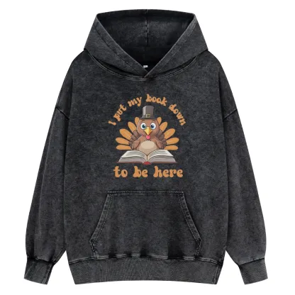 Pagewings Funny Thanksgiving Book Unisex Washed Hoodie