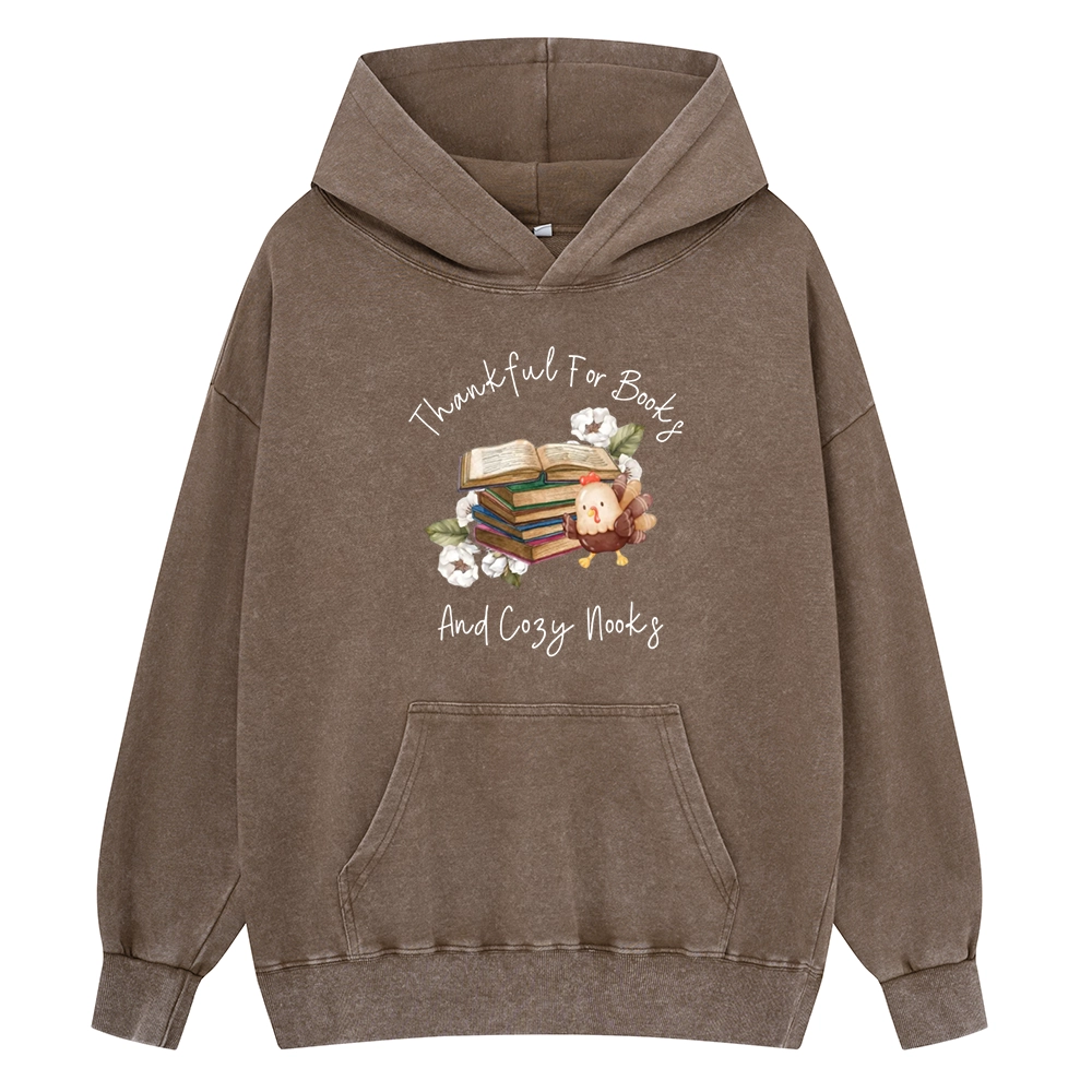 Pagewings Thankful For Books And Cozy Nooks Unisex Washed Hoodie