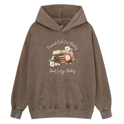 Pagewings Thankful For Books And Cozy Nooks Unisex Washed Hoodie