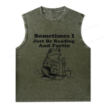 Pagewings Sometimes I Just Be Reading and Fartin Unisex Washed Tank Top