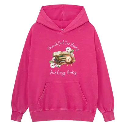 Pagewings Thankful For Books And Cozy Nooks Unisex Washed Hoodie