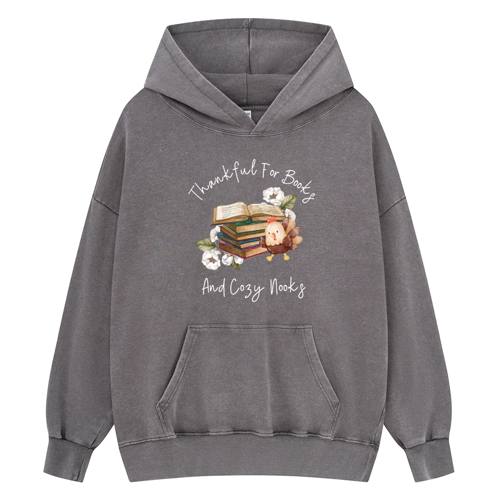 Pagewings Thankful For Books And Cozy Nooks Unisex Washed Hoodie