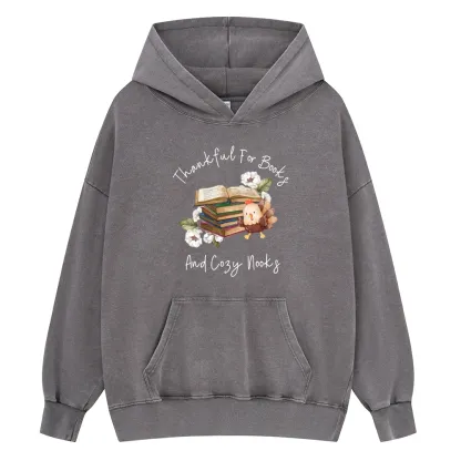 Pagewings Thankful For Books And Cozy Nooks Unisex Washed Hoodie