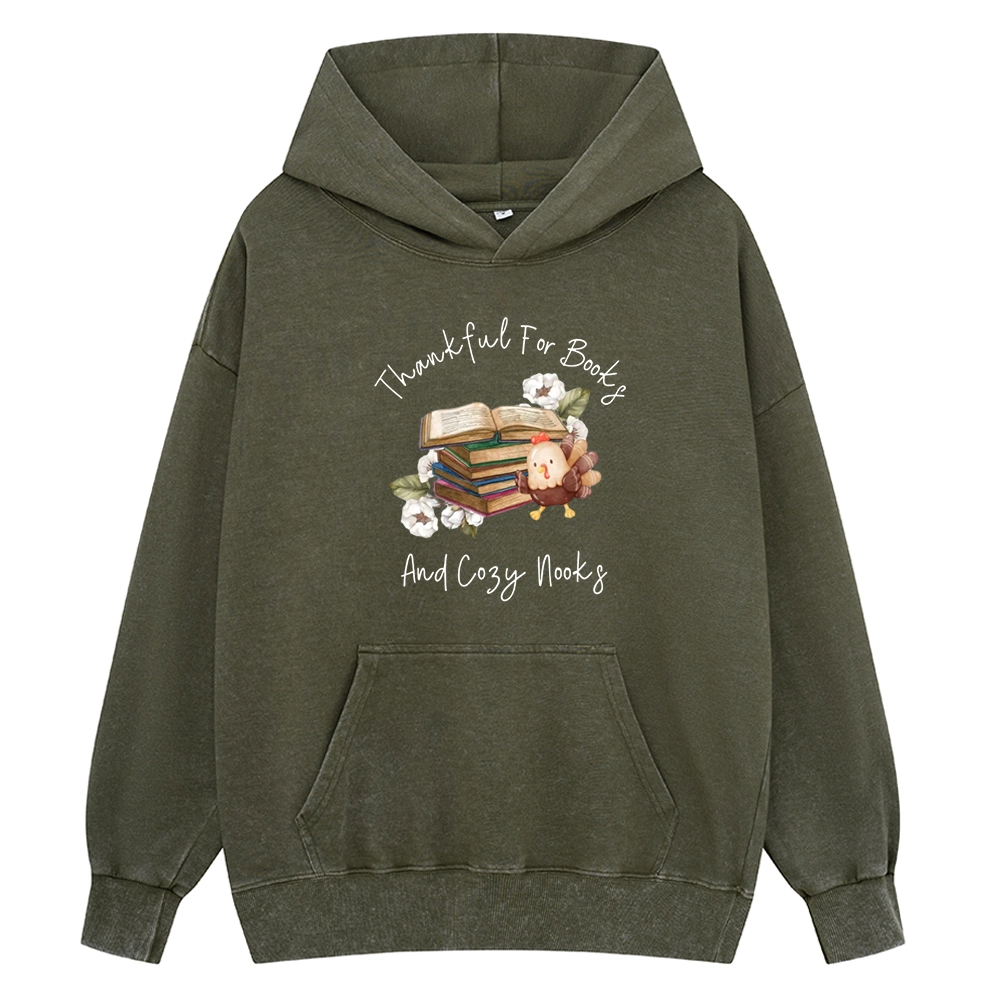 Pagewings Thankful For Books And Cozy Nooks Unisex Washed Hoodie