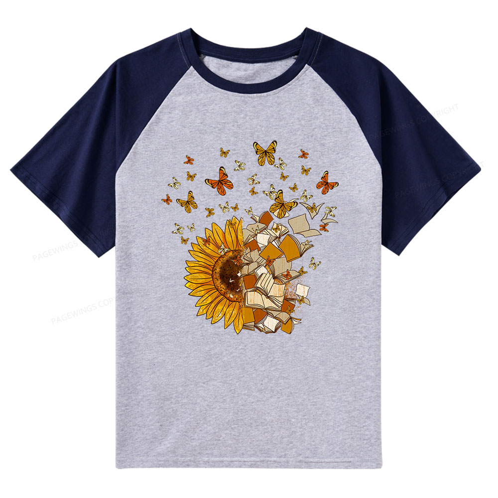 Pagewings Sunflower And Book Harmony Raglan T-shirt
