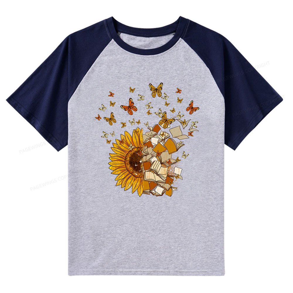 Pagewings Sunflower And Book Harmony Raglan T-shirt