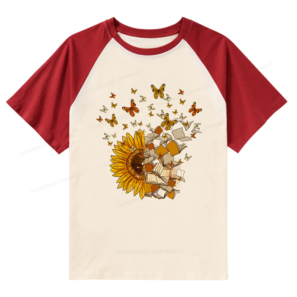 Pagewings Sunflower And Book Harmony Raglan T-shirt