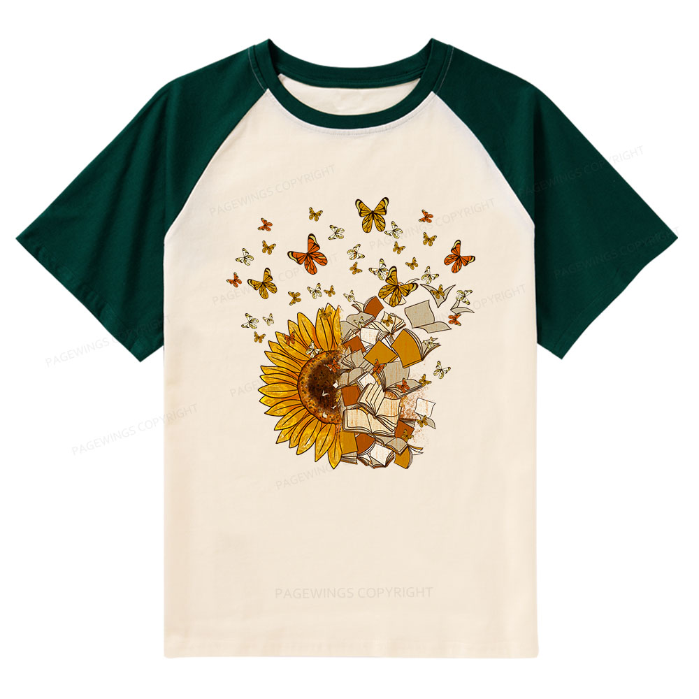 Pagewings Sunflower And Book Harmony Raglan T-shirt