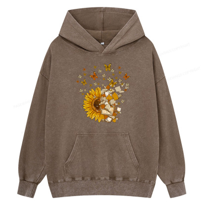 Pagewing Sunflower And Book Harmony Unisex Washed Hoodie