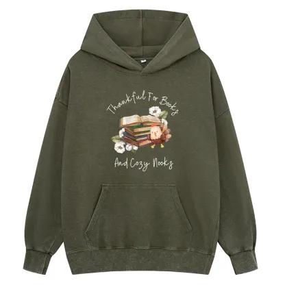 Pagewings Thankful For Books And Cozy Nooks Unisex Washed Hoodie