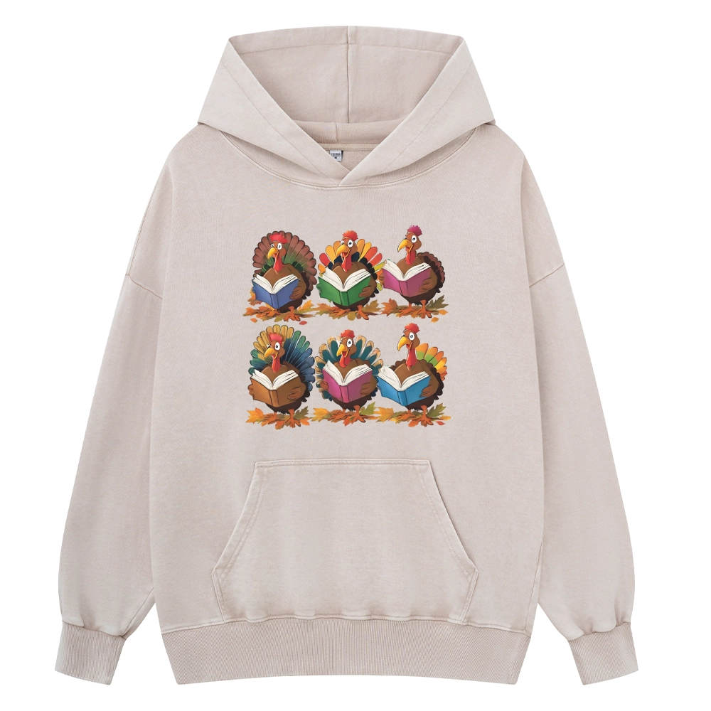 Pagewings Thanksgiving Fall Reading Turkey Unisex Washed Hoodie
