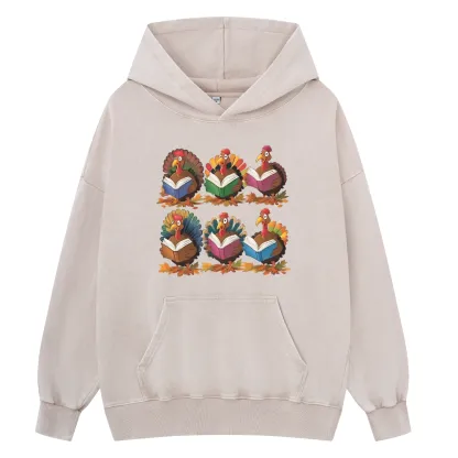 Pagewings Thanksgiving Fall Reading Turkey Unisex Washed Hoodie
