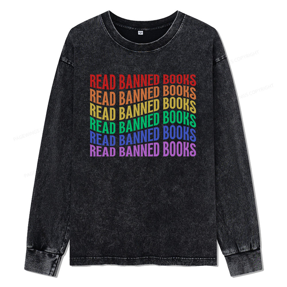 Pagewings Read Banned Books Unisex Washed Long Sleeve T-shirt