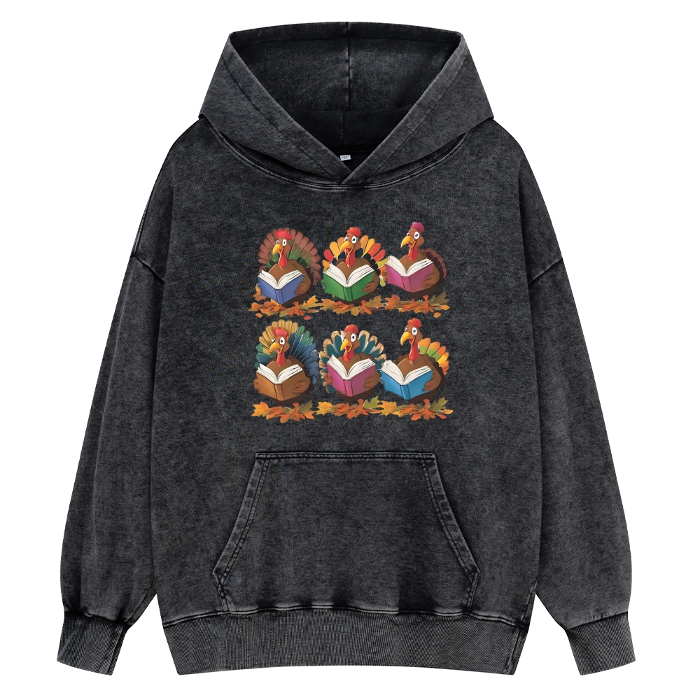Pagewings Thanksgiving Fall Reading Turkey Unisex Washed Hoodie
