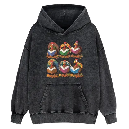 Pagewings Thanksgiving Fall Reading Turkey Unisex Washed Hoodie