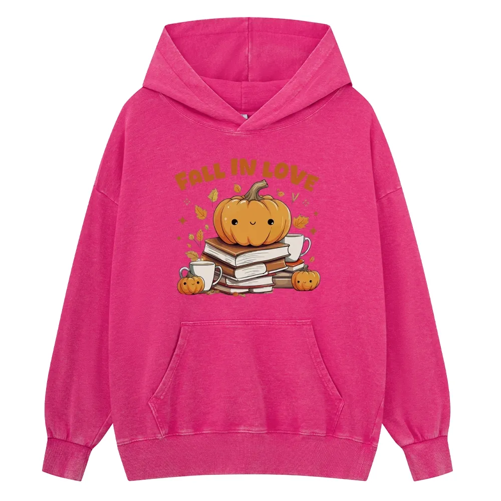 Pagewings Thanksgiving Fall in Love with Reading Unisex Washed Hoodie