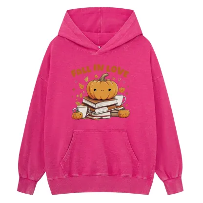 Pagewings Thanksgiving Fall in Love with Reading Unisex Washed Hoodie