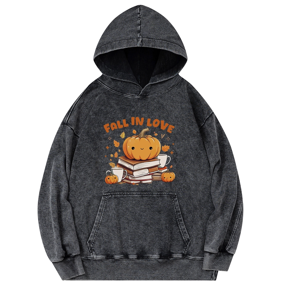 Pagewings Thanksgiving Fall in Love with Reading Unisex Washed Hoodie