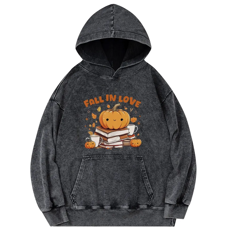 Pagewings Thanksgiving Fall in Love with Reading Unisex Washed Hoodie