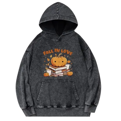 Pagewings Thanksgiving Fall in Love with Reading Unisex Washed Hoodie