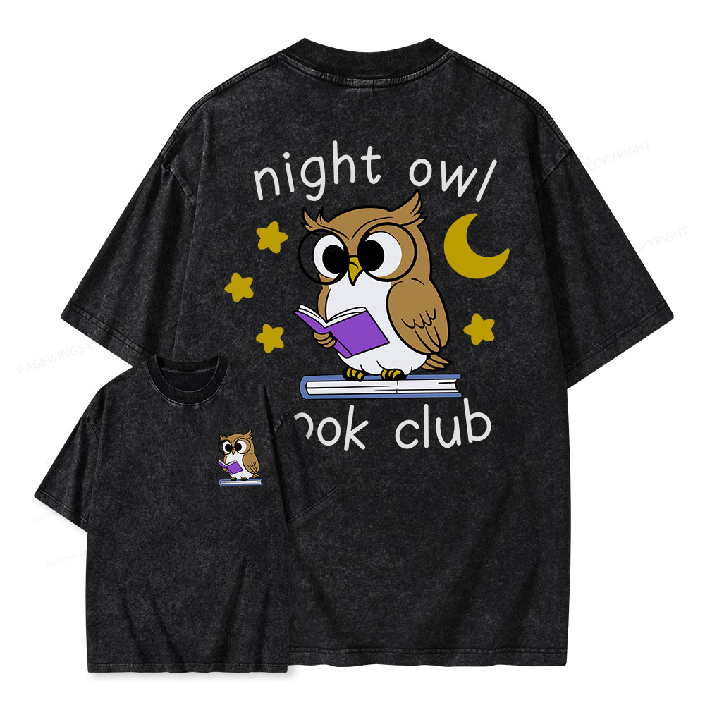 Pagewings Night Owl Book Club Unisex Washed T-shirt