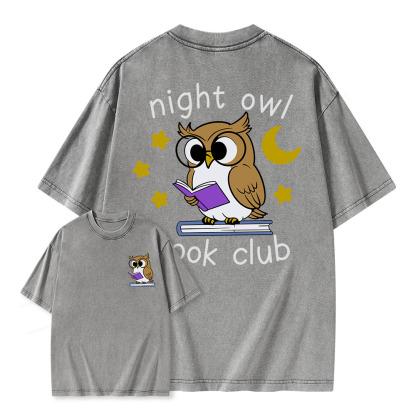 Pagewings Night Owl Book Club Unisex Washed T-shirt