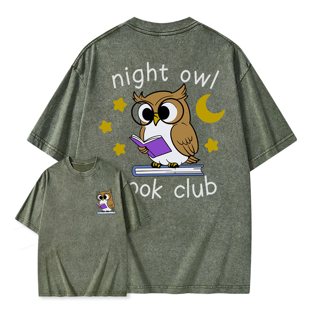Pagewings Night Owl Book Club Unisex Washed T-shirt