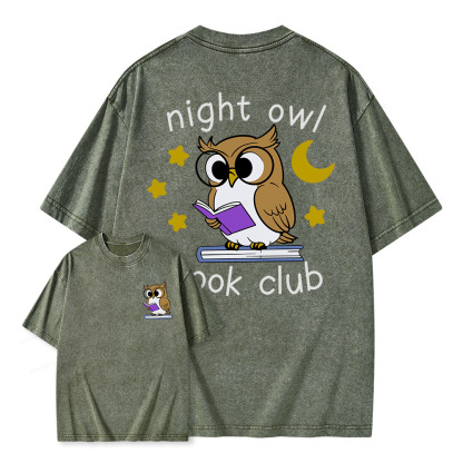 Pagewings Night Owl Book Club Unisex Washed T-shirt