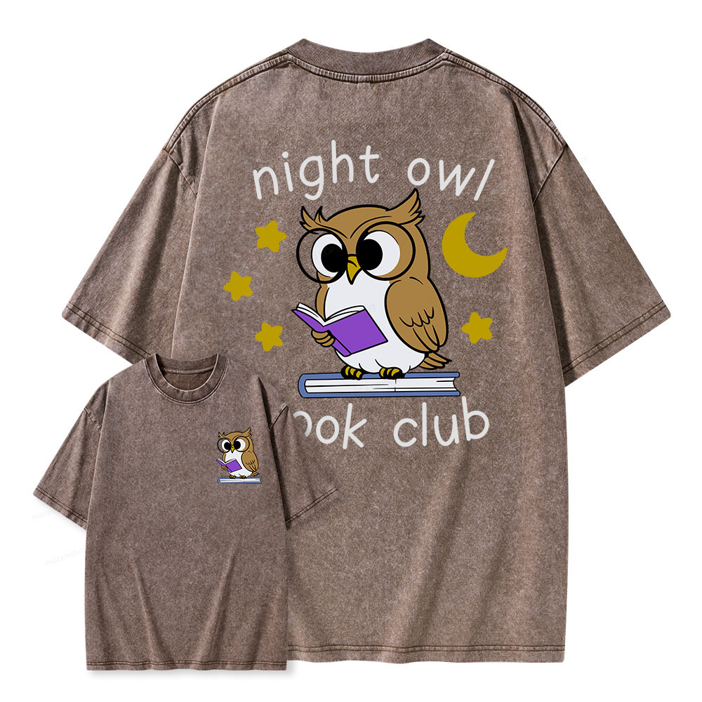 Pagewings Night Owl Book Club Unisex Washed T-shirt