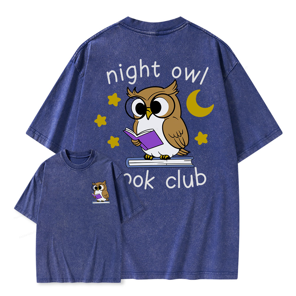 Pagewings Night Owl Book Club Unisex Washed T-shirt