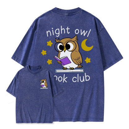Pagewings Night Owl Book Club Unisex Washed T-shirt