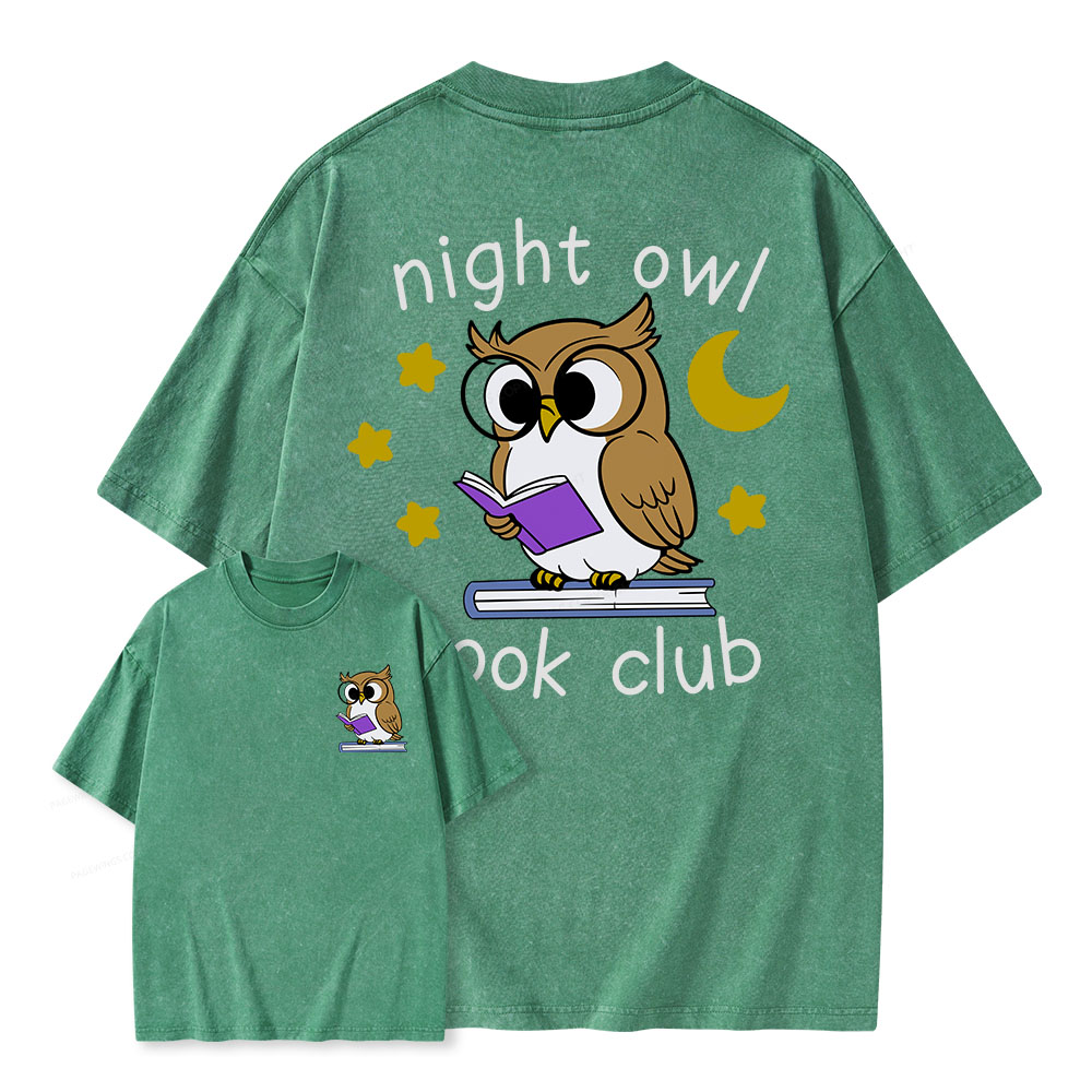 Pagewings Night Owl Book Club Unisex Washed T-shirt