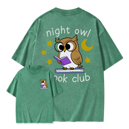 Pagewings Night Owl Book Club Unisex Washed T-shirt
