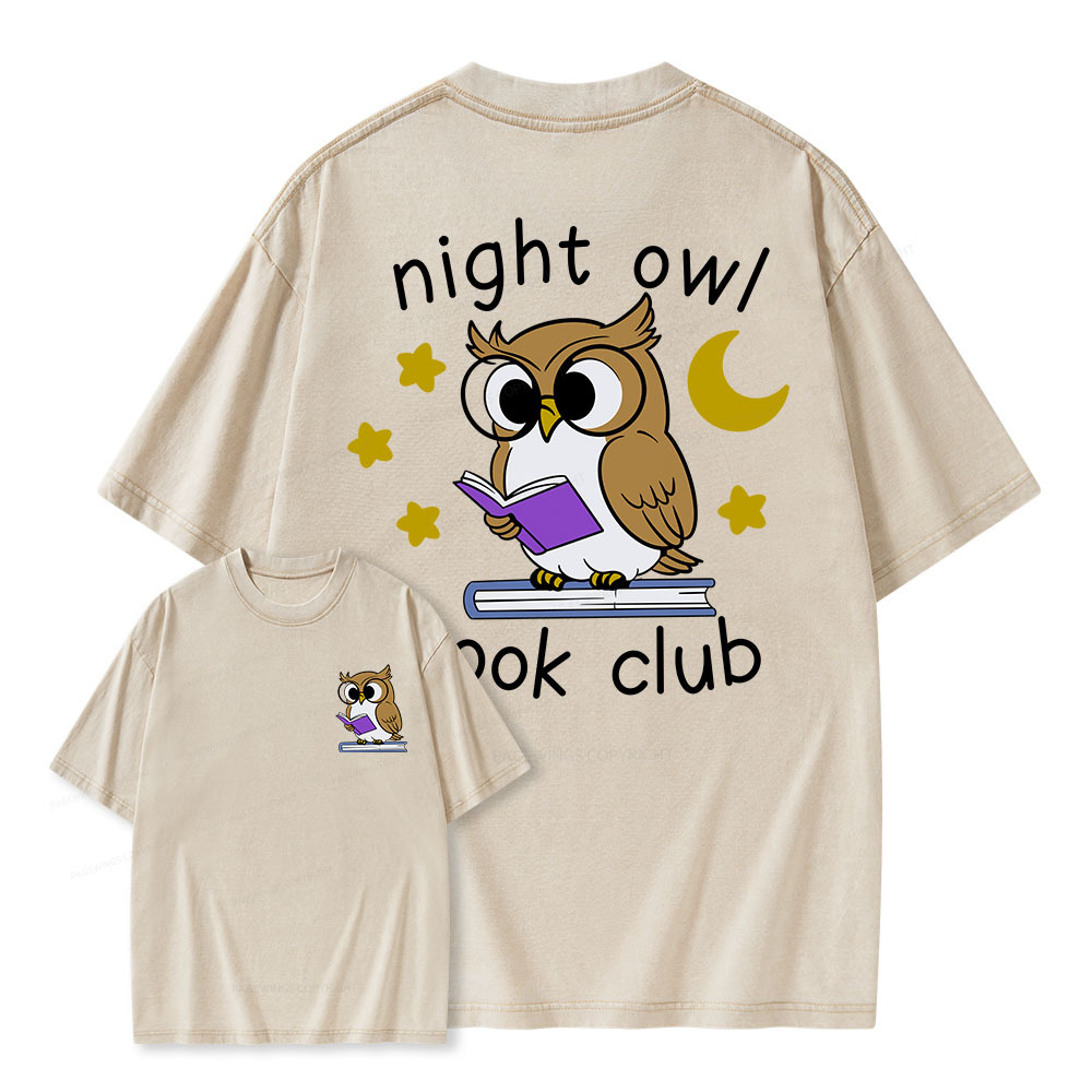 Pagewings Night Owl Book Club Unisex Washed T-shirt