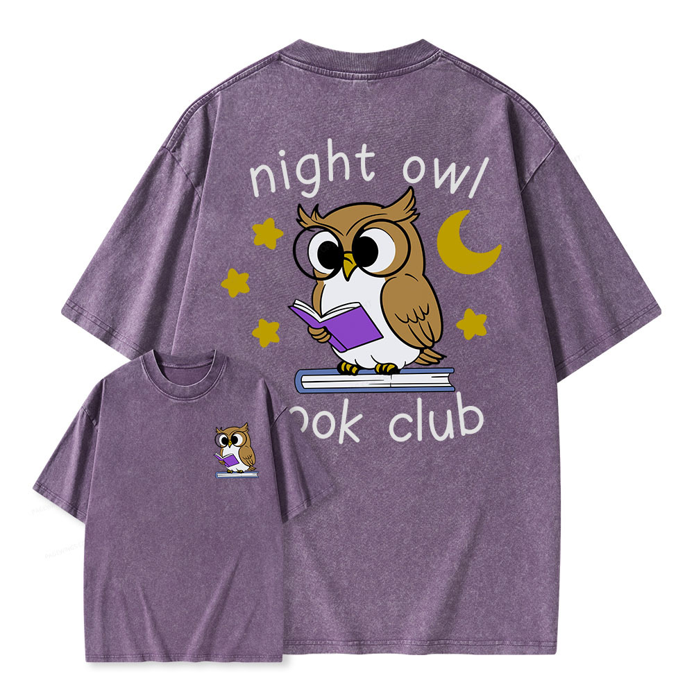 Pagewings Night Owl Book Club Unisex Washed T-shirt