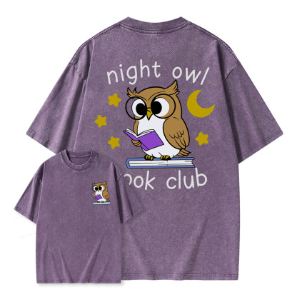 Pagewings Night Owl Book Club Unisex Washed T-shirt