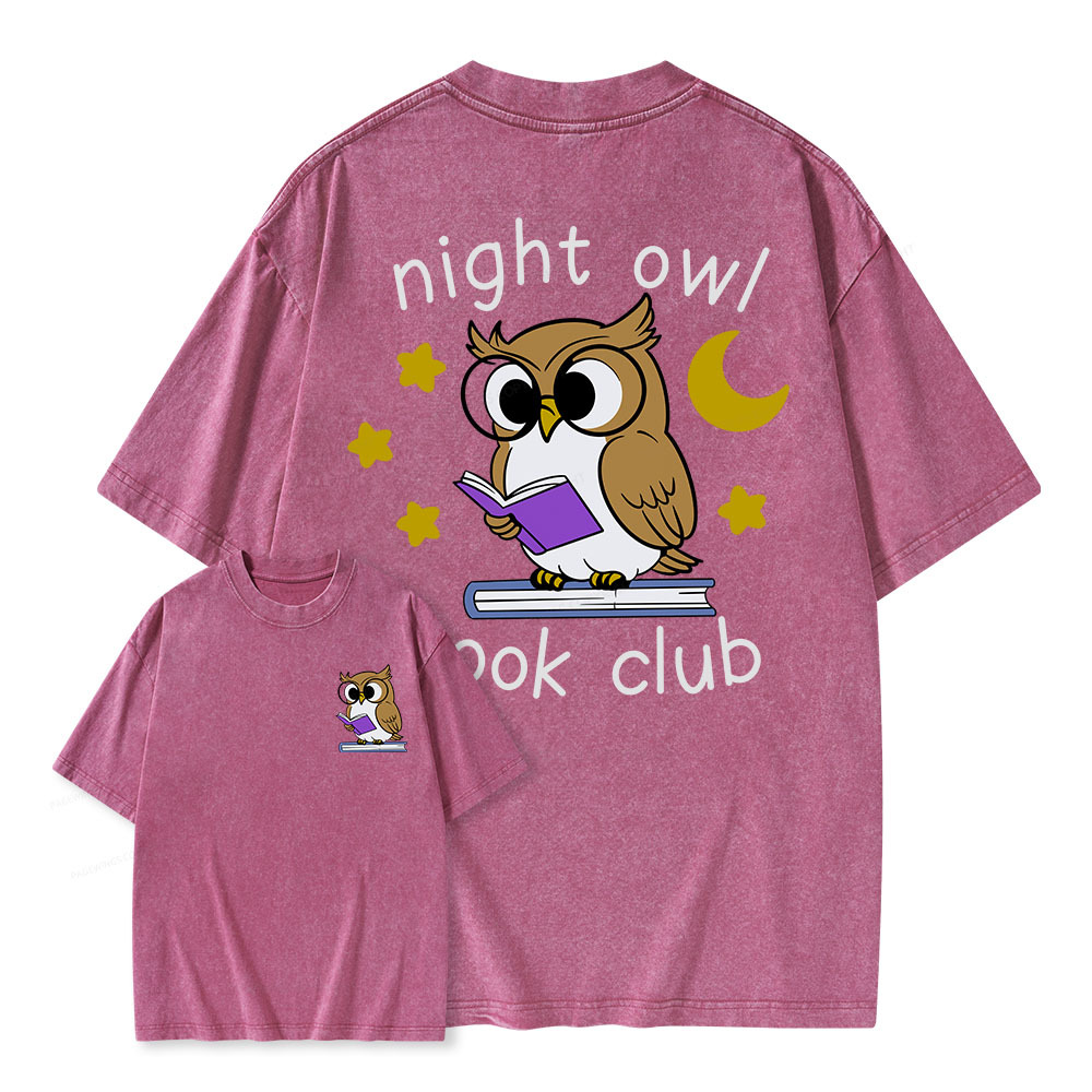 Pagewings Night Owl Book Club Unisex Washed T-shirt