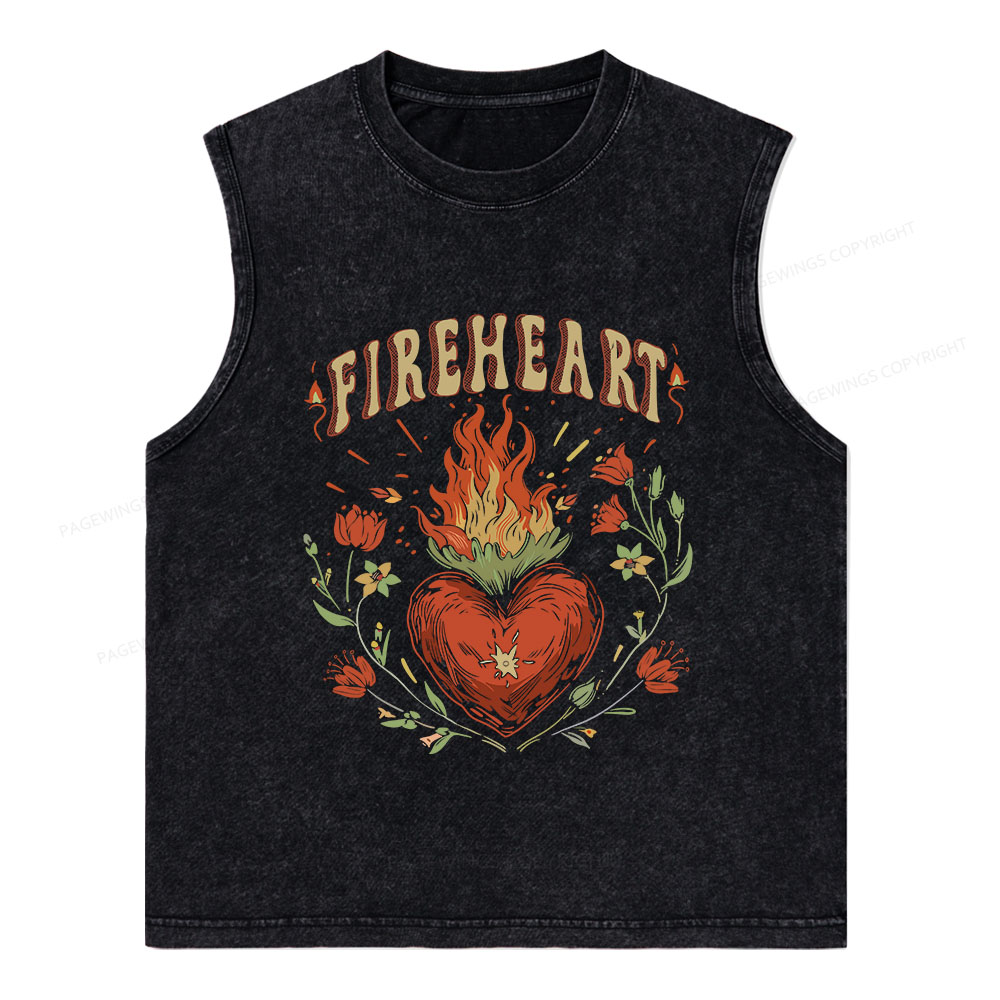 Pagewings Vintage Fire-heart Unisex Washed Tank Top