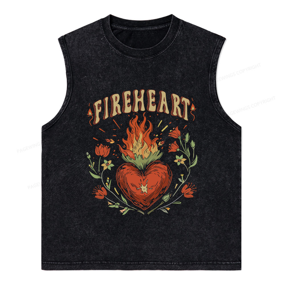 Pagewings Vintage Fire-heart Unisex Washed Tank Top