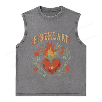 Pagewings Vintage Fire-heart Unisex Washed Tank Top